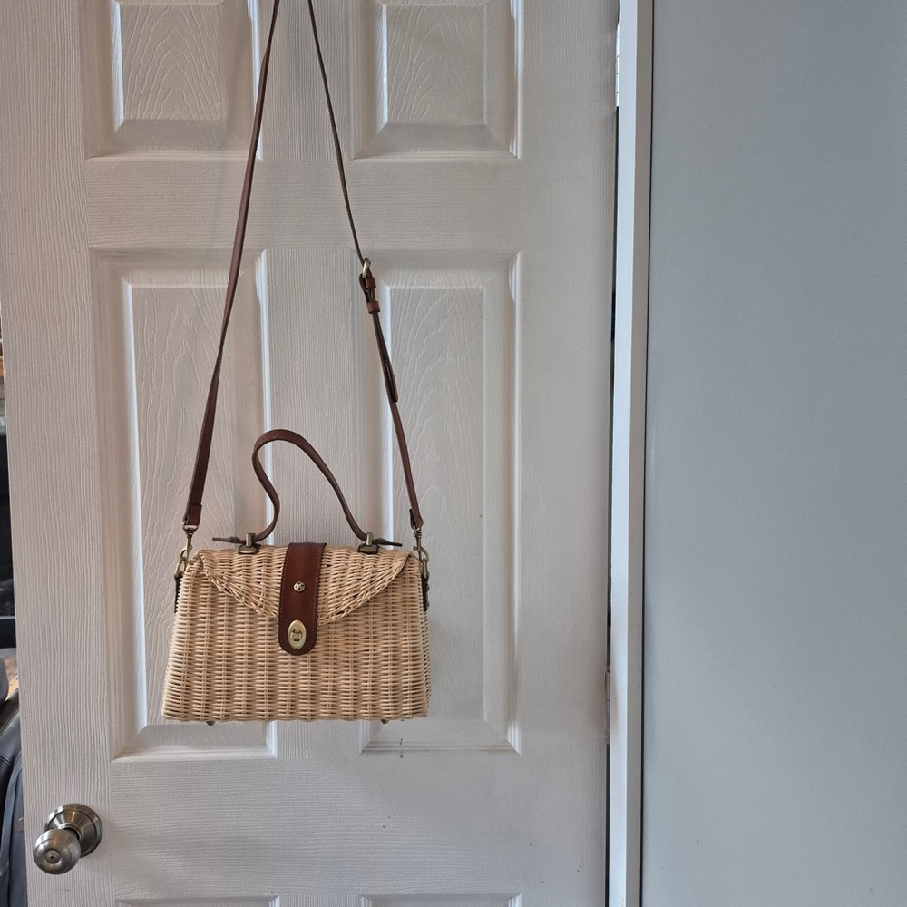 Brown and Tan Woven Crossbody Bag